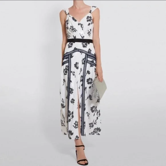 Self-Portrait | Dresses | Self Portrait Black And White Sequined Floral  Print Midi Dress Size 2 Nwt | Poshmark